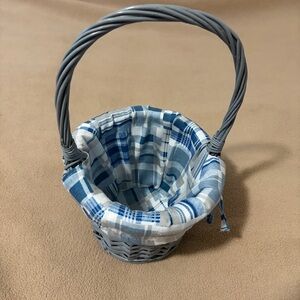 Blue Wicker Basket with Plaid Lining
